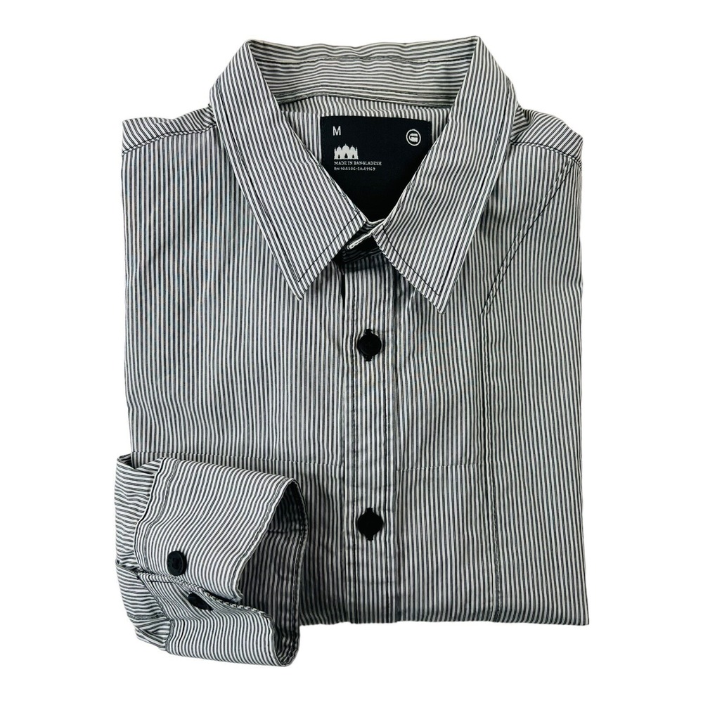 G-Star RAW Ciran Marter Long Sleeve Button Up Shirt White w/ Gray Stripe Medium
